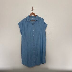 Old Navy Dress Womens XL Blue Denim Button Up Shirt Short Sleeve Cotton Western